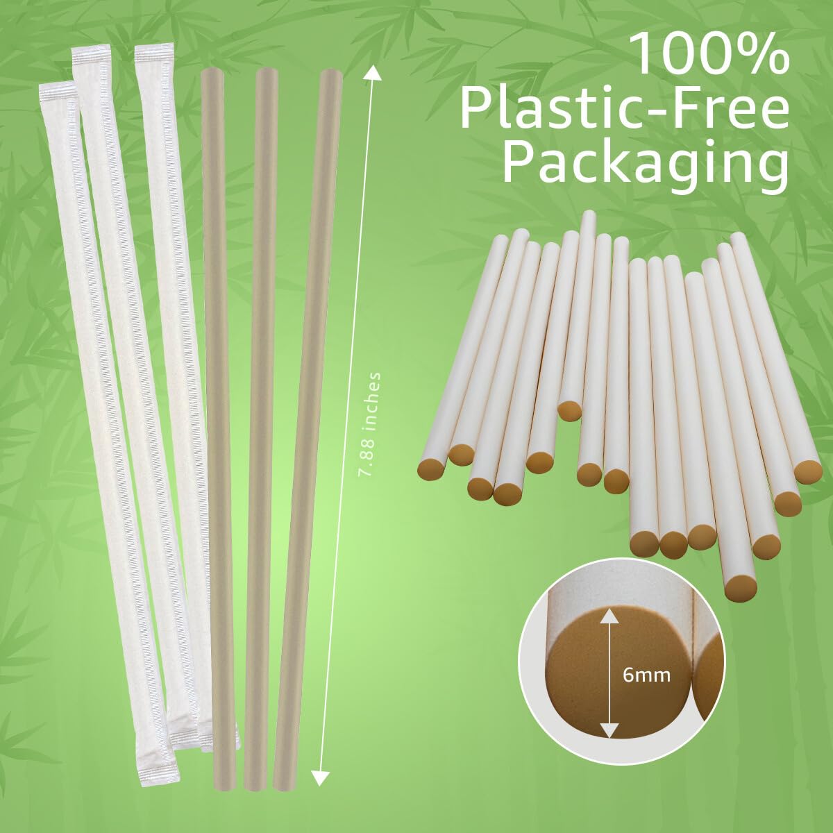 4000 Pack Disposable Bamboo Powder Straws - 7.88" Compostable Single Wrapped Drinking Straws | Durable Disposable Straws for Hot & Cold Drinks | Biodegradable Straws for Commercial or Home Use