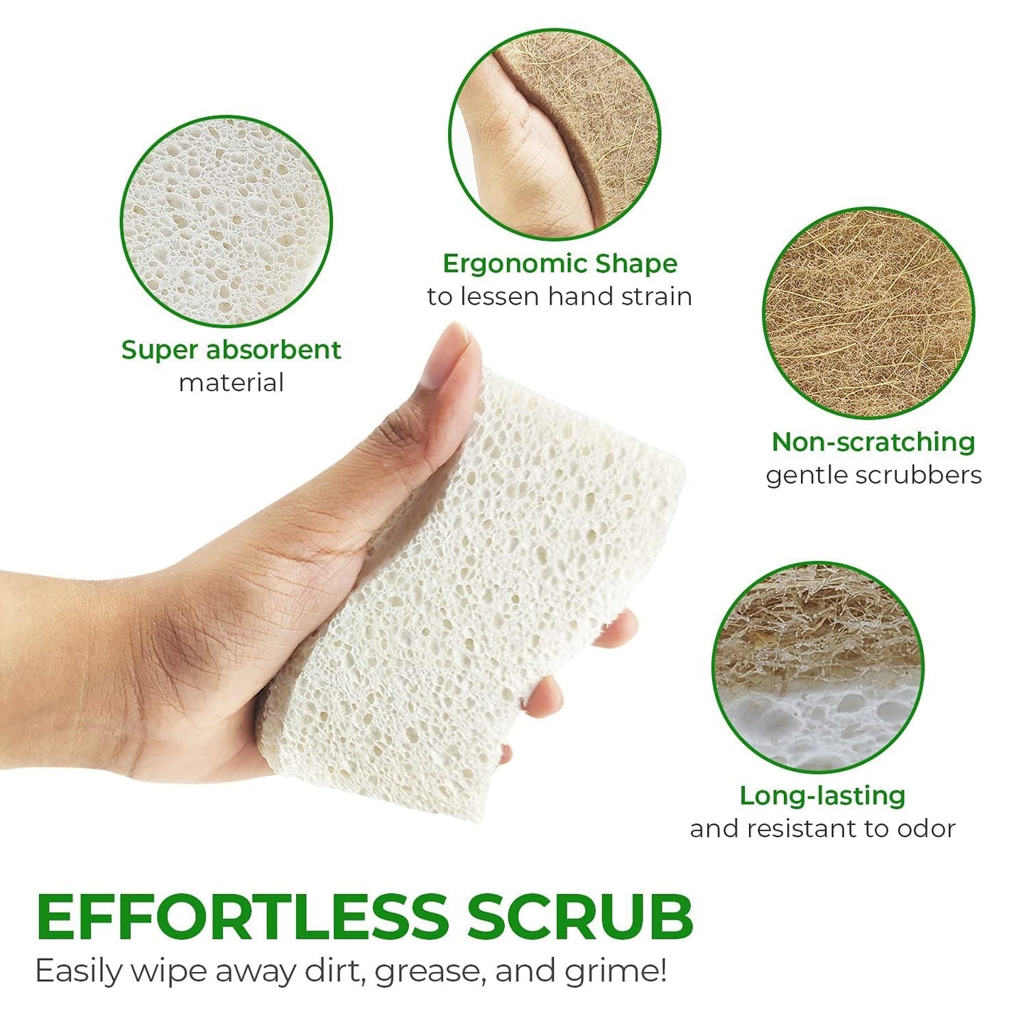 Natural Kitchen Sponge - Biodegradable Compostable Cellulose and Coconut Scrubber Sponge - Pack of 12 Eco Friendly Sponges for Dishes