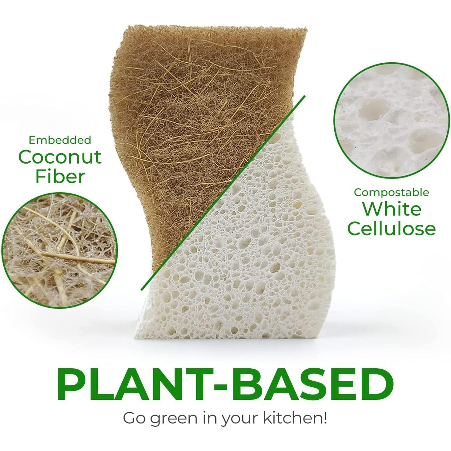 Natural Kitchen Sponge - Biodegradable Compostable Cellulose and Coconut Scrubber Sponge - Pack of 12 Eco Friendly Sponges for Dishes