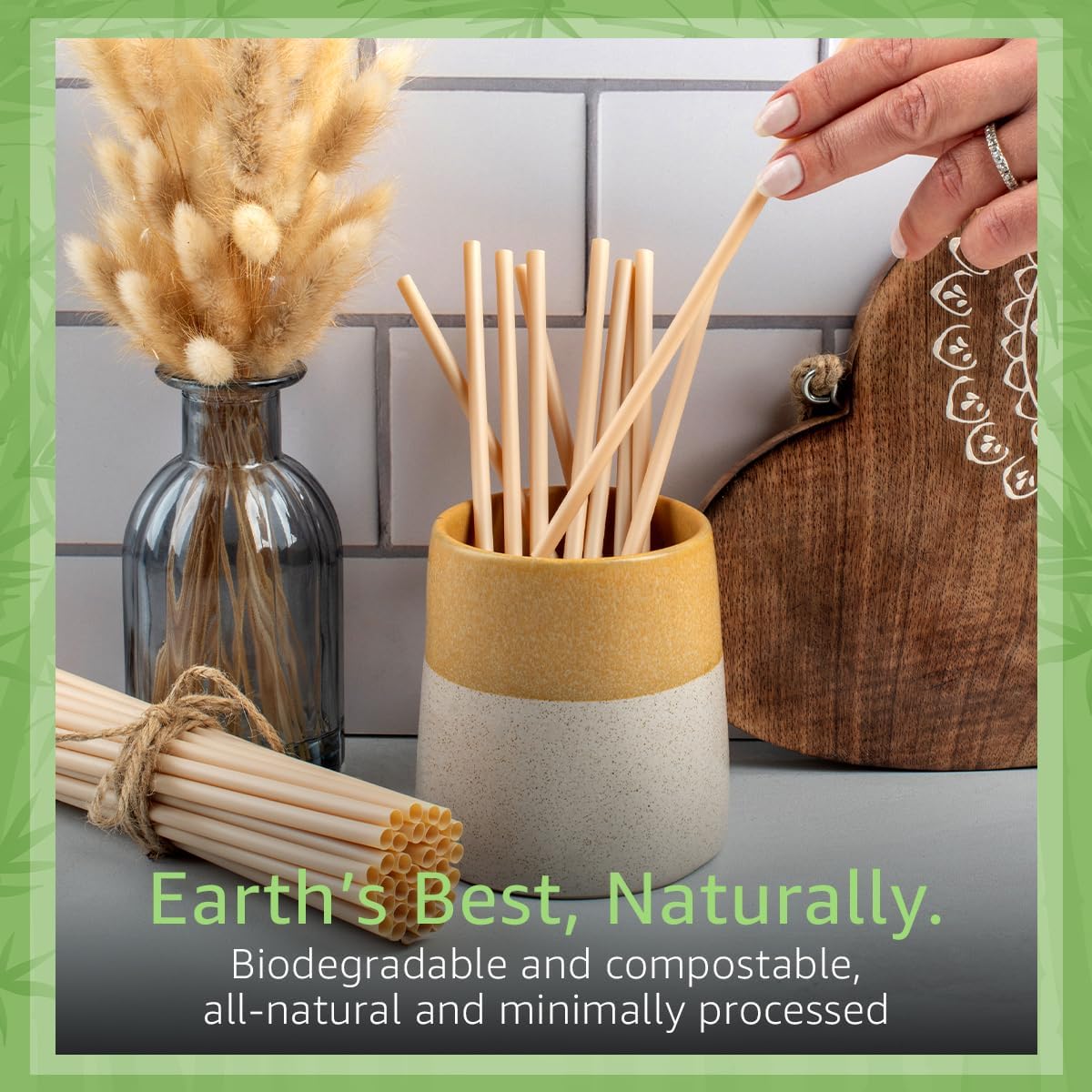 4000 Pack Disposable Bamboo Powder Straws - 7.88" Compostable Single Wrapped Drinking Straws | Durable Disposable Straws for Hot & Cold Drinks | Biodegradable Straws for Commercial or Home Use