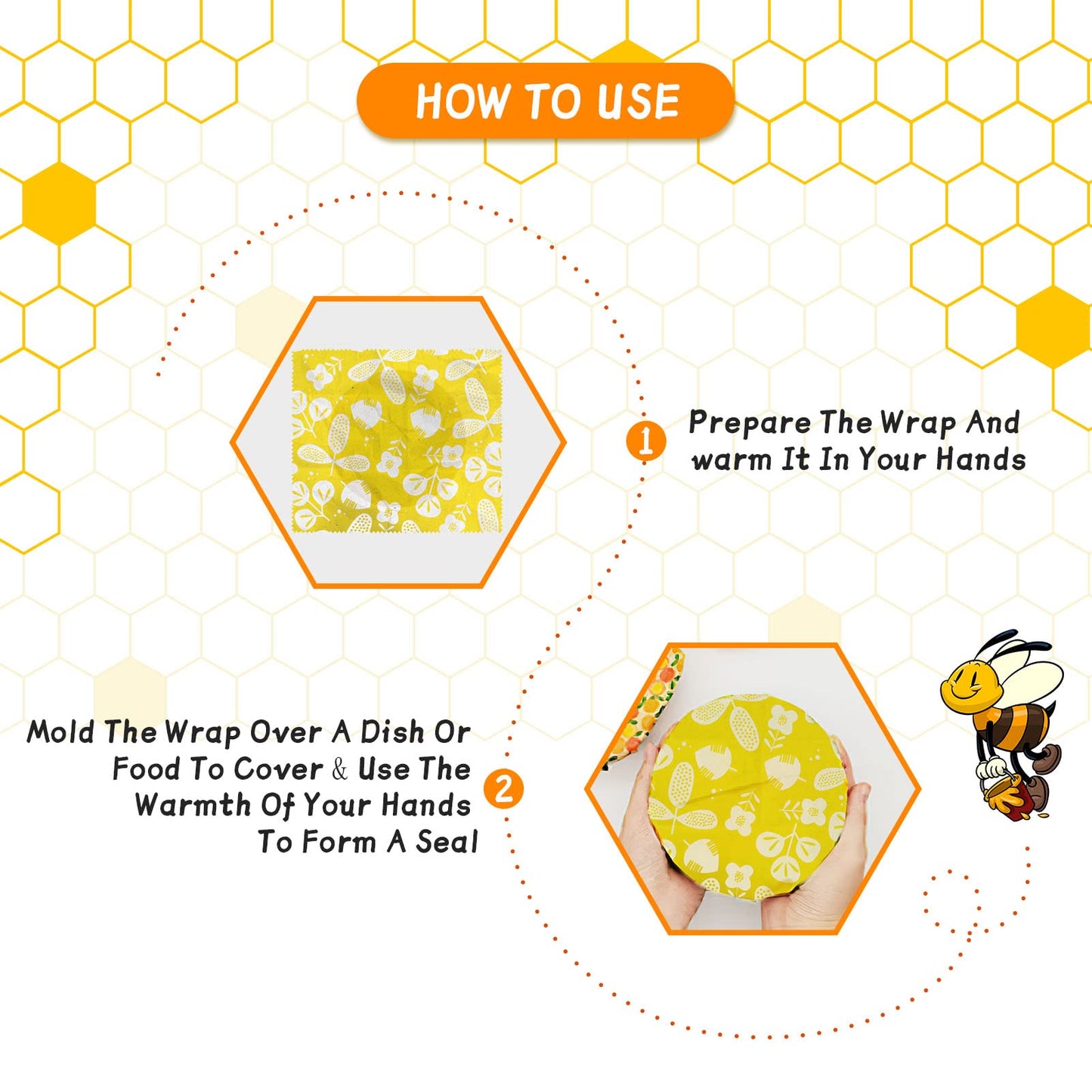 Reusable Beeswax Wrap - 9 Pack Beeswax Wraps For Food, Organic, Sustainable, Biodegradable, Zero Waste, Plastic-Free Food Storage, 1L Strawberry, 3M Orange, 5S Lemon Patterns