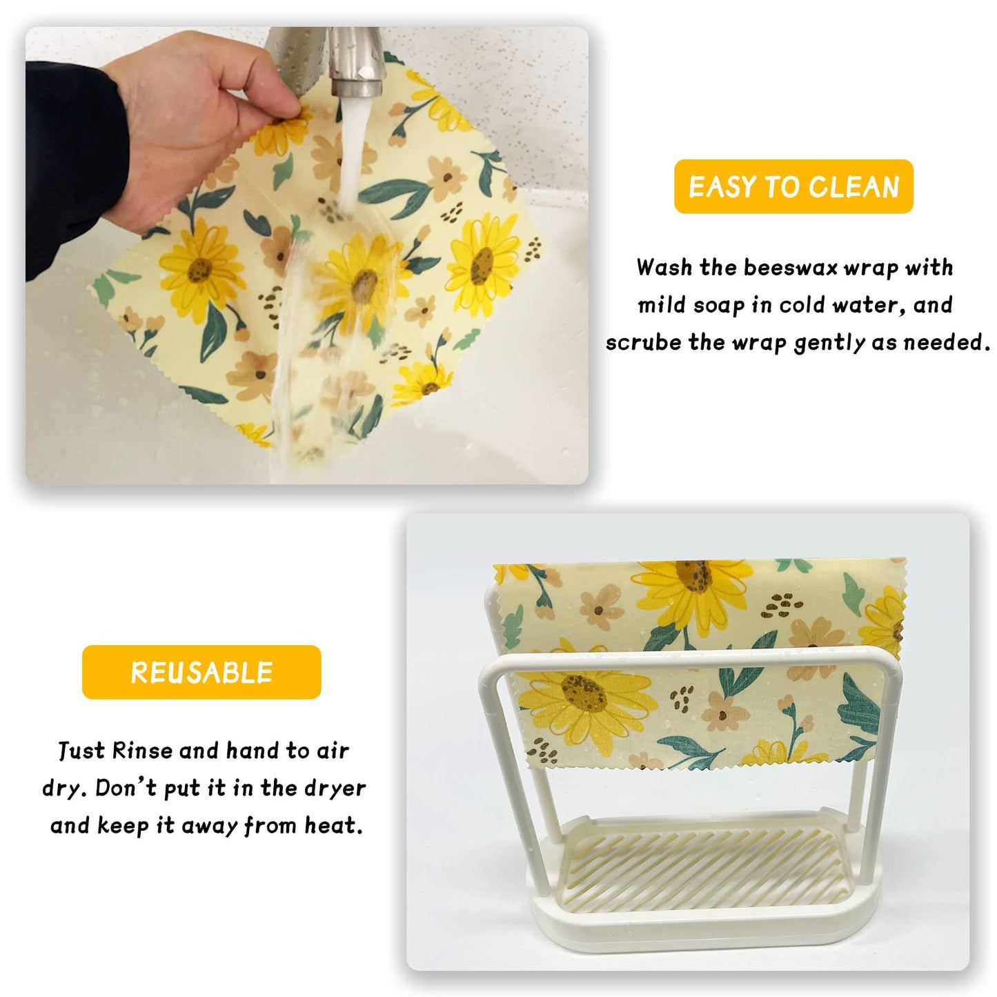 Reusable Beeswax Wrap - 9 Pack Beeswax Wraps For Food, Organic, Sustainable, Biodegradable, Zero Waste, Plastic-Free Food Storage, 1L Strawberry, 3M Orange, 5S Lemon Patterns