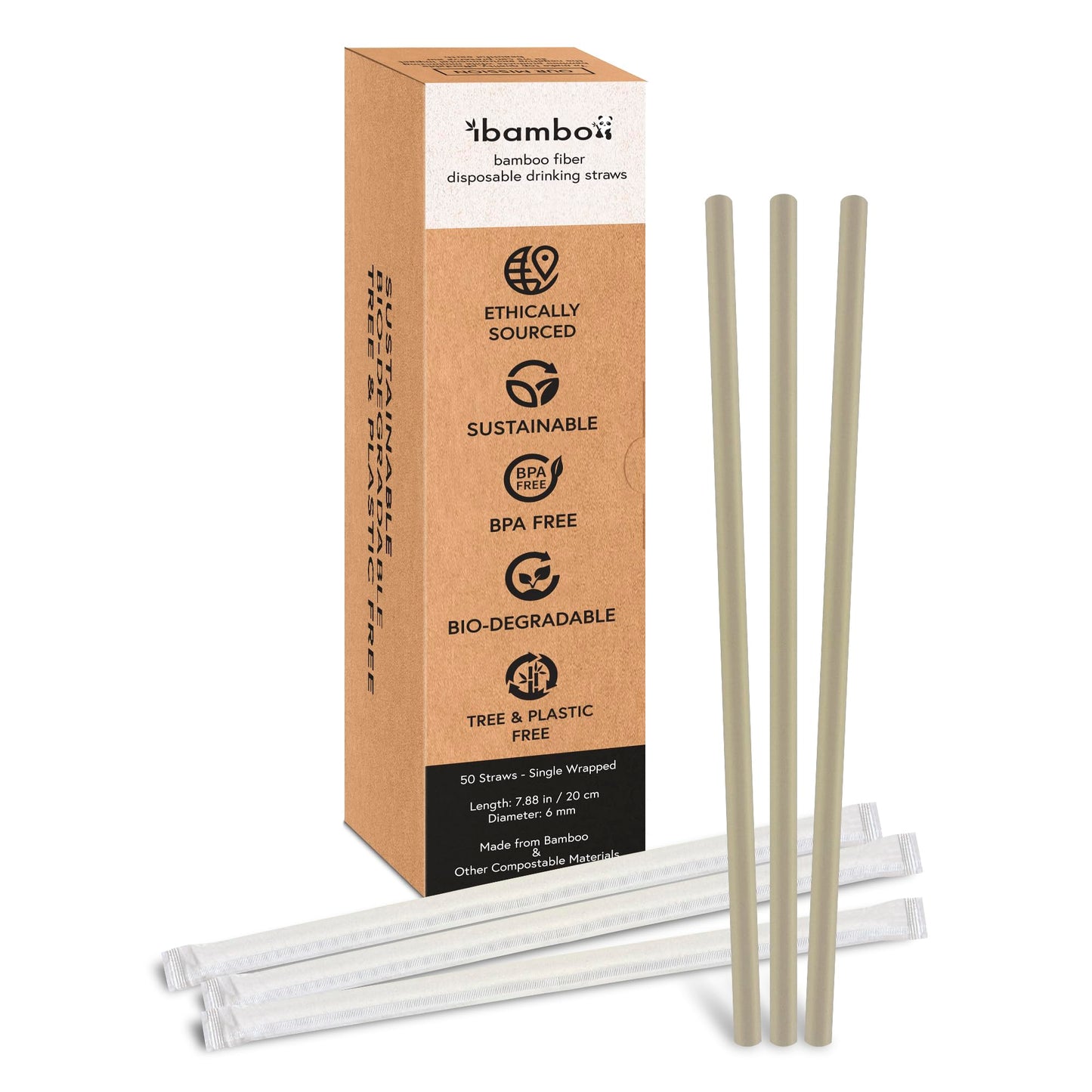4000 Pack Disposable Bamboo Powder Straws - 7.88" Compostable Single Wrapped Drinking Straws | Durable Disposable Straws for Hot & Cold Drinks | Biodegradable Straws for Commercial or Home Use