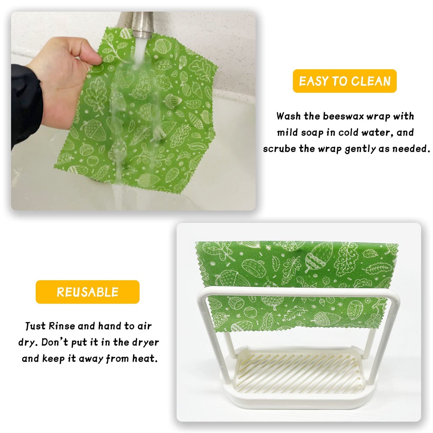 Reusable Beeswax Wrap - 9 Pack Beeswax Wraps For Food, Organic, Sustainable, Biodegradable, Zero Waste, Plastic-Free Food Storage, 1L Strawberry, 3M Orange, 5S Lemon Patterns