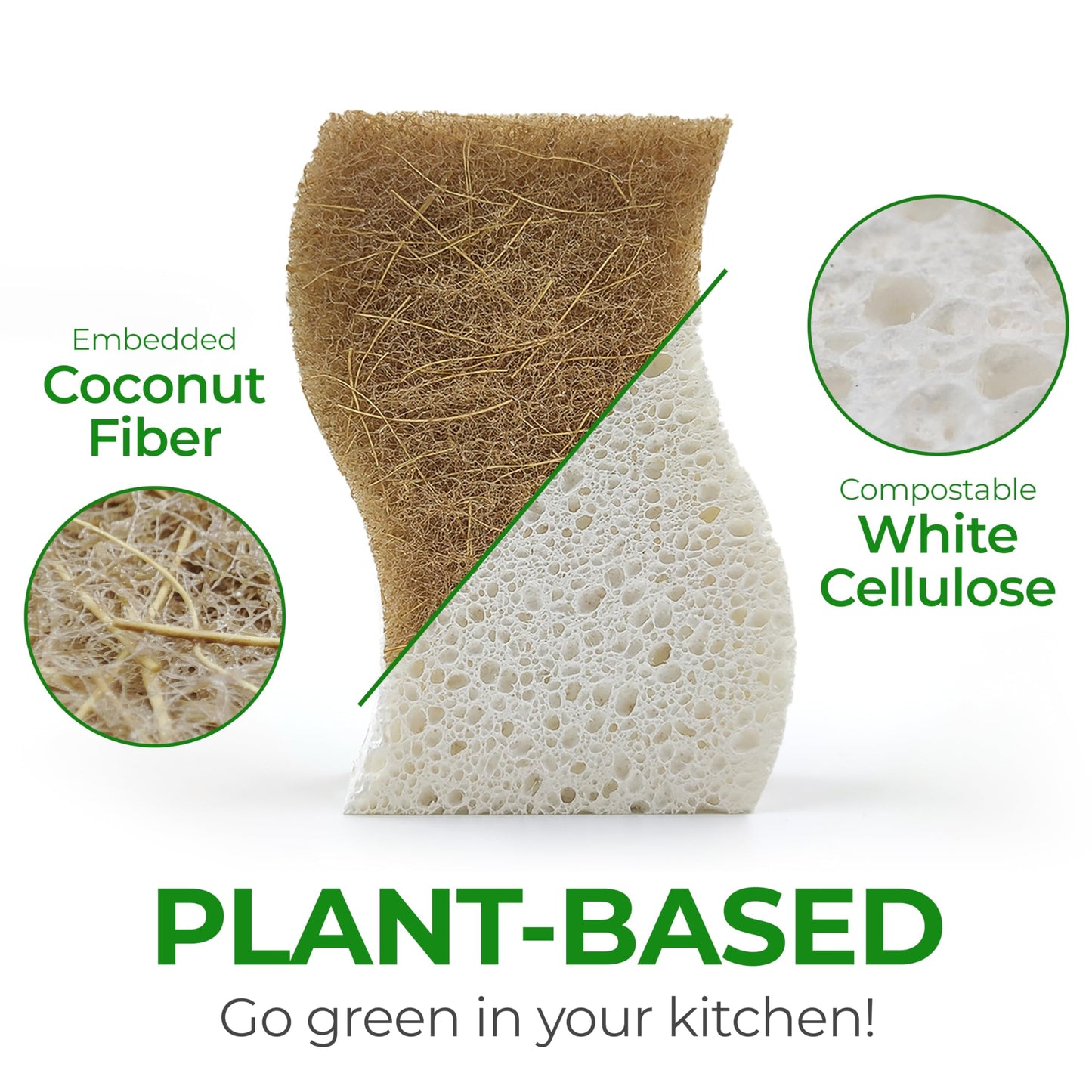 Natural Kitchen Sponge - Biodegradable Compostable Cellulose and Coconut Scrubber Sponge - Pack of 12 Eco Friendly Sponges for Dishes
