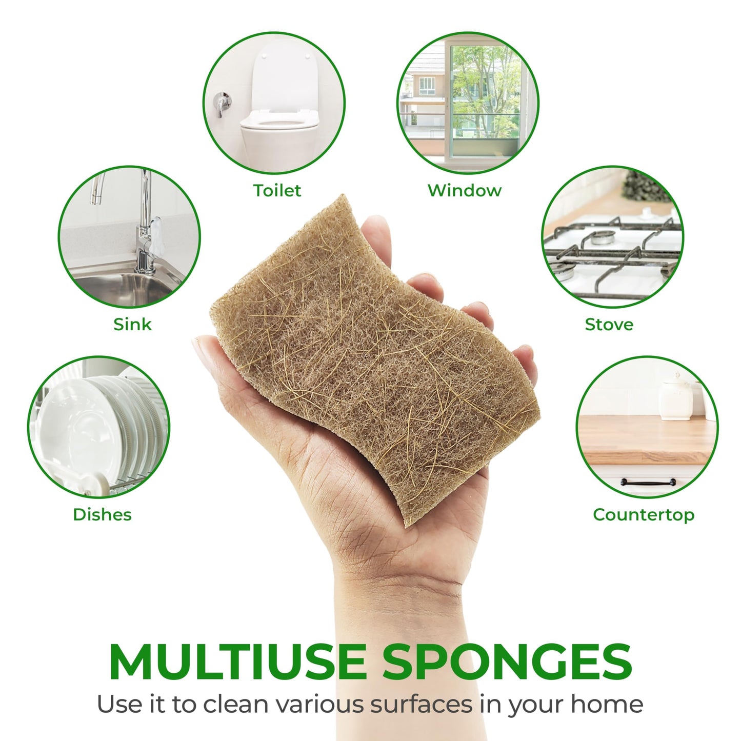 Natural Kitchen Sponge - Biodegradable Compostable Cellulose and Coconut Scrubber Sponge - Pack of 12 Eco Friendly Sponges for Dishes