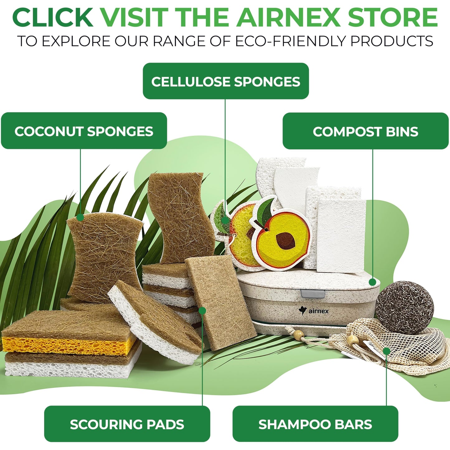Natural Kitchen Sponge - Biodegradable Compostable Cellulose and Coconut Scrubber Sponge - Pack of 12 Eco Friendly Sponges for Dishes
