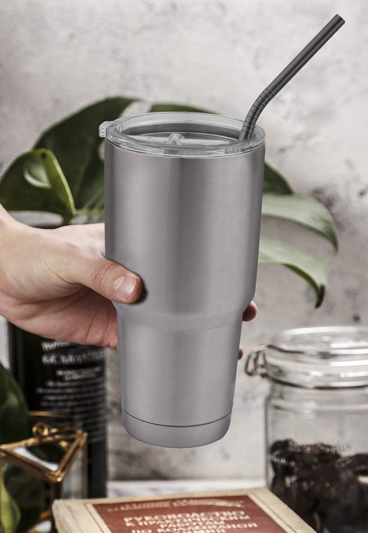 Hiware 12-Pack Reusable Stainless Steel Metal Straws with Case - Long Drinking Straws for 30 oz and 20 oz Tumblers Yeti Dishwasher Safe - 2 Cleaning Brushes Included
