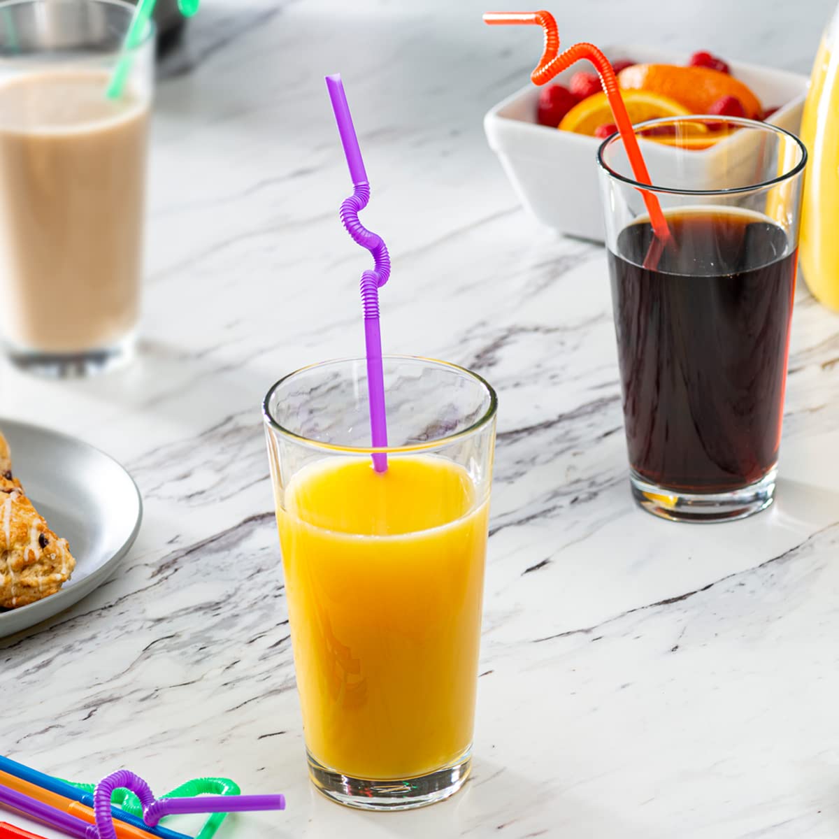 Comfy Package [Case of 6,000] 10.02" High Long Flexible Straws, Disposable Plastic Drinking Straws - Assorted Colors