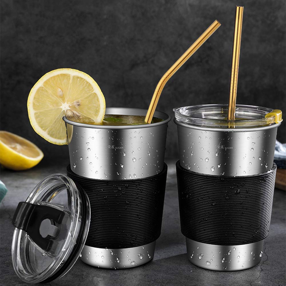 Hiware 12-Pack Reusable Stainless Steel Metal Straws with Case - Long Drinking Straws for 30 oz and 20 oz Tumblers Yeti Dishwasher Safe - 2 Cleaning Brushes Included