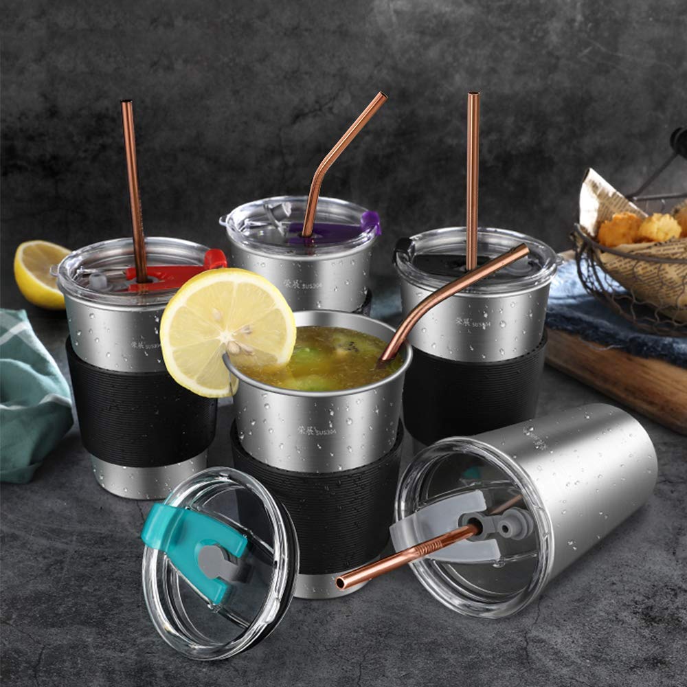 Hiware 12-Pack Reusable Stainless Steel Metal Straws with Case - Long Drinking Straws for 30 oz and 20 oz Tumblers Yeti Dishwasher Safe - 2 Cleaning Brushes Included