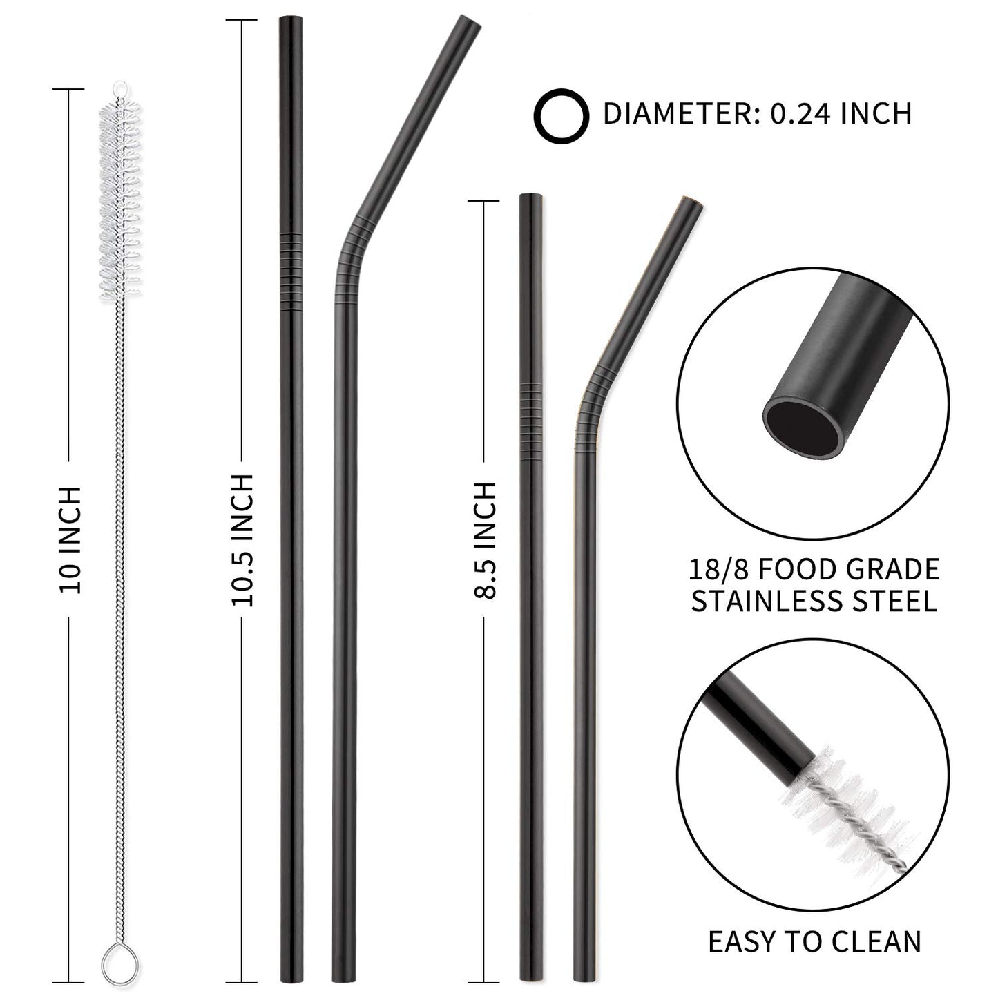 Hiware 12-Pack Reusable Stainless Steel Metal Straws with Case - Long Drinking Straws for 30 oz and 20 oz Tumblers Yeti Dishwasher Safe - 2 Cleaning Brushes Included