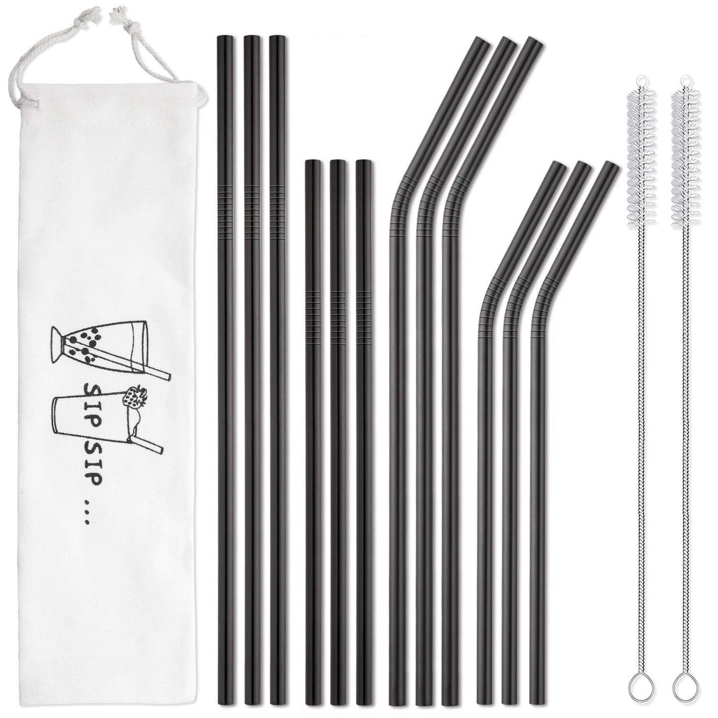 Hiware 12-Pack Reusable Stainless Steel Metal Straws with Case - Long Drinking Straws for 30 oz and 20 oz Tumblers Yeti Dishwasher Safe - 2 Cleaning Brushes Included