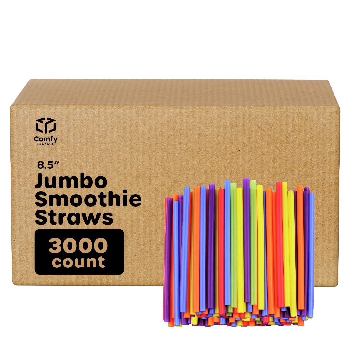 Comfy Package [Case of 6,000] 10.02" High Long Flexible Straws, Disposable Plastic Drinking Straws - Assorted Colors