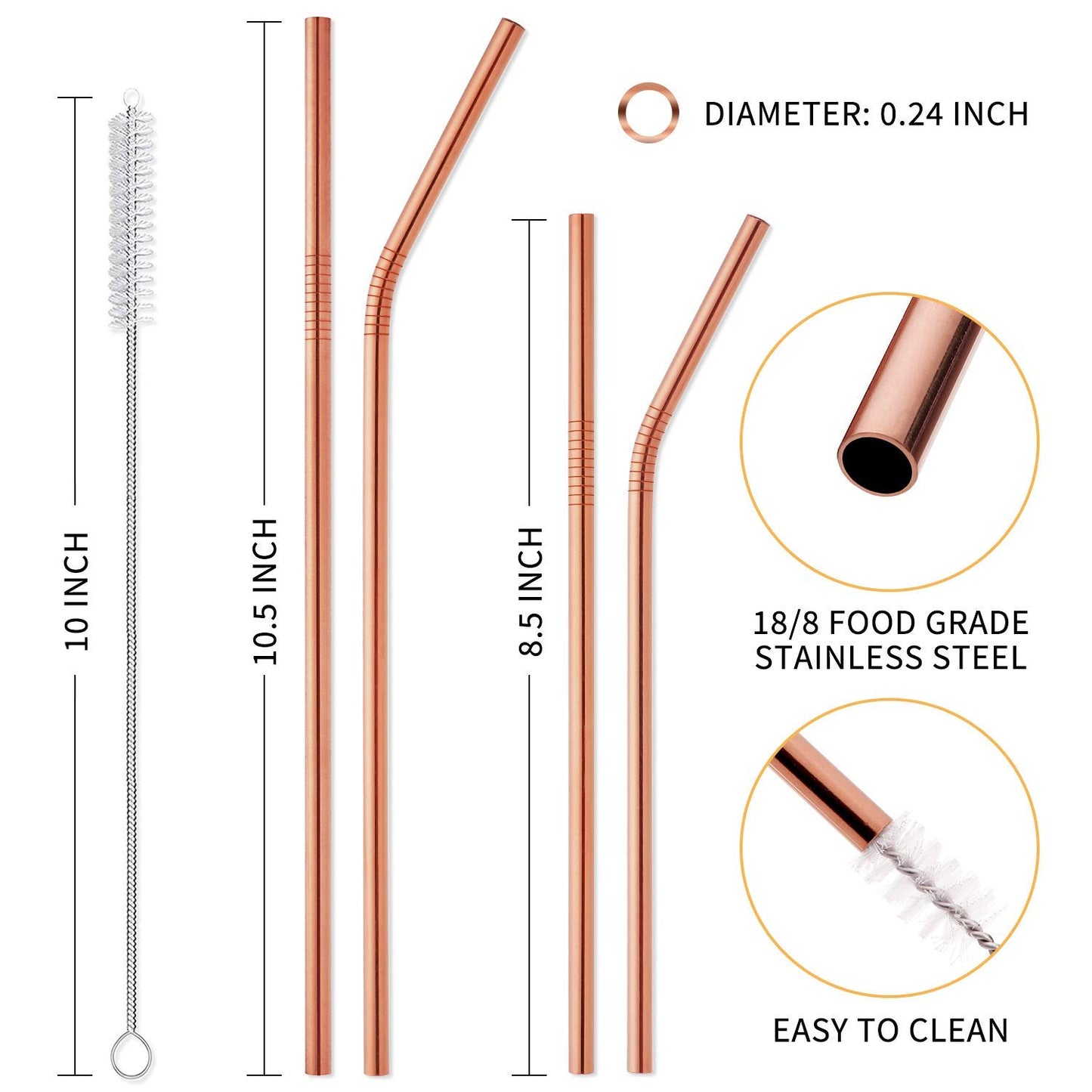 Hiware 12-Pack Reusable Stainless Steel Metal Straws with Case - Long Drinking Straws for 30 oz and 20 oz Tumblers Yeti Dishwasher Safe - 2 Cleaning Brushes Included