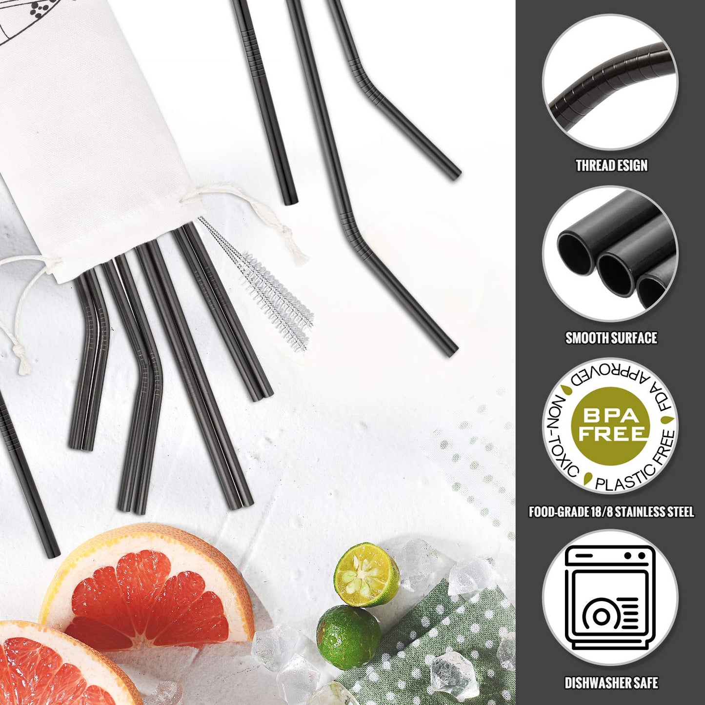 Hiware 12-Pack Reusable Stainless Steel Metal Straws with Case - Long Drinking Straws for 30 oz and 20 oz Tumblers Yeti Dishwasher Safe - 2 Cleaning Brushes Included